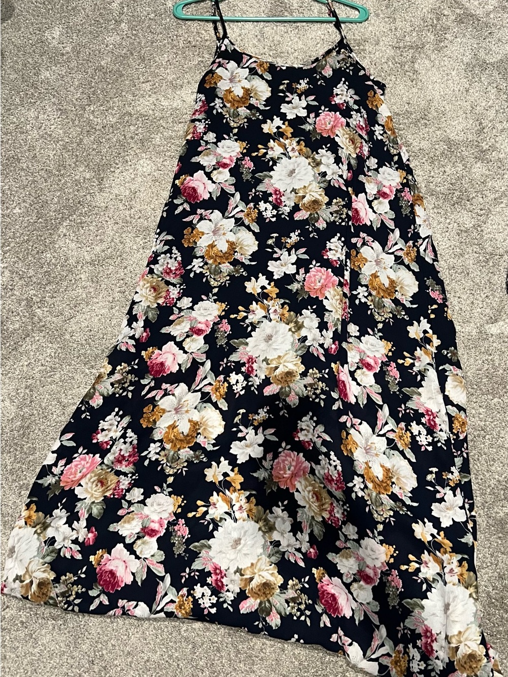 SHEIN Black Floral Slip Dress with Pink & Cream Accents